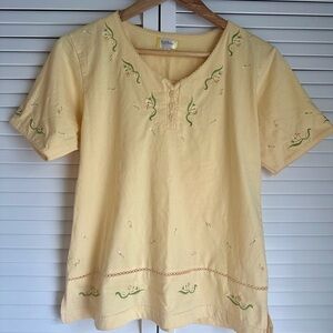 Vintage Embroidered Floral Top - Butter Yellow